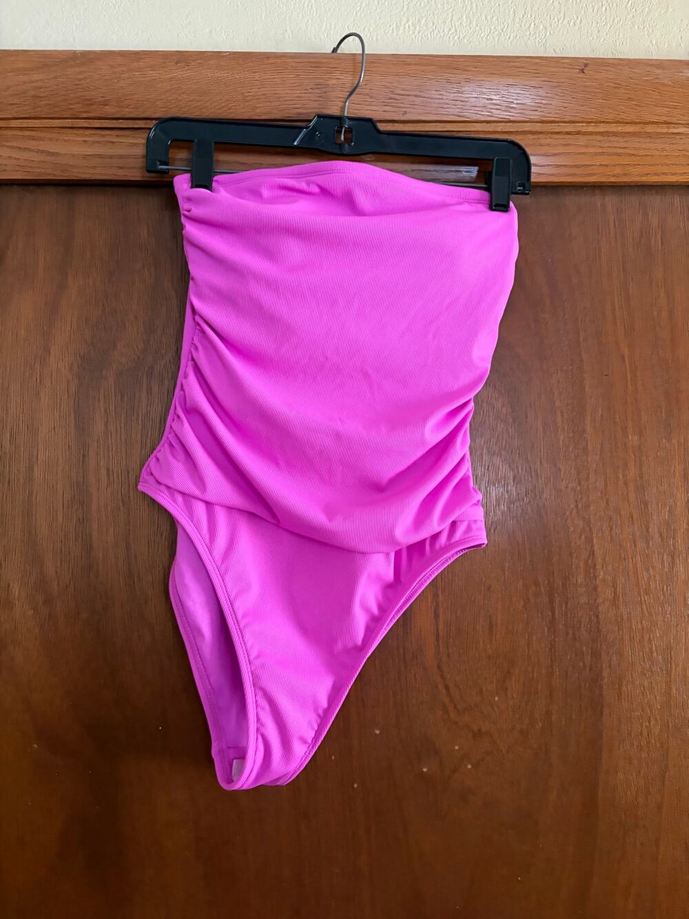 Shade & Shore Pink Ribbed Bandeau One Piece Swimsuit NWT High Leg Cheeky M
